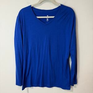 Segments Women's Wool Long Sleeve Shirt V Neck Blue XXL